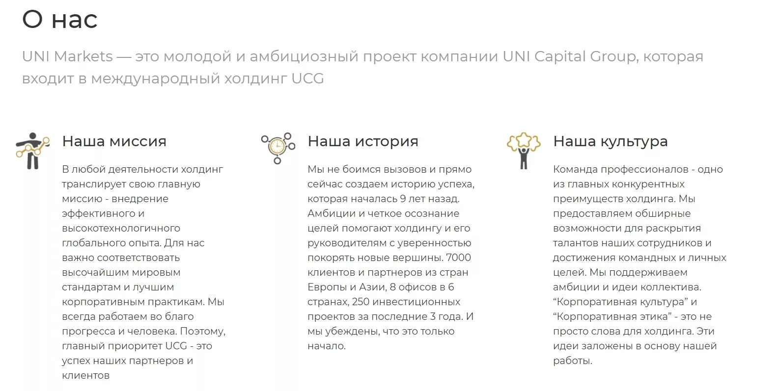 Информация о платформе UniMarkets