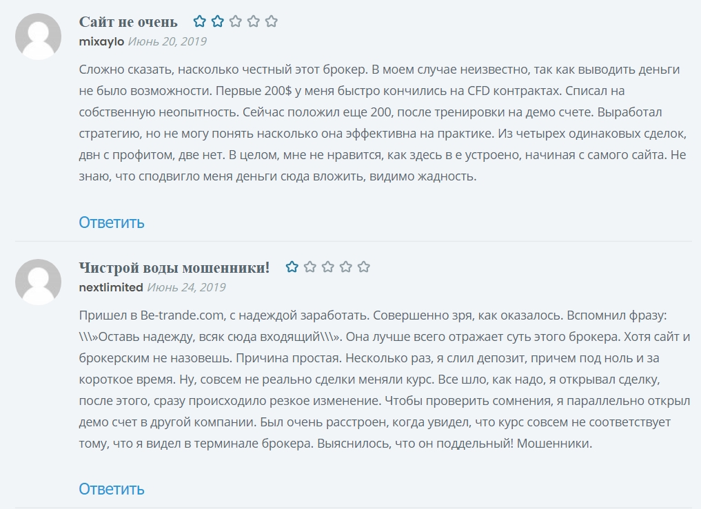 Отзывы о торговой платформе Be-Trande.com