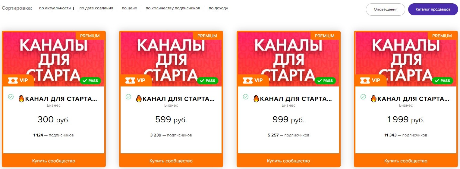 Стоимость стартовых каналов