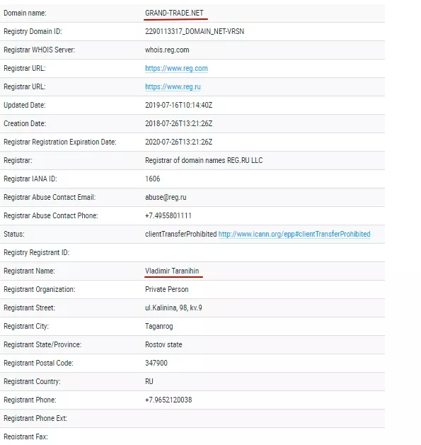 Информация о сате Гранд Трейд