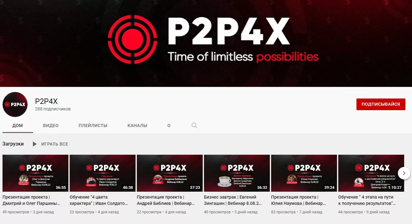 ютуб- канал P2p4x