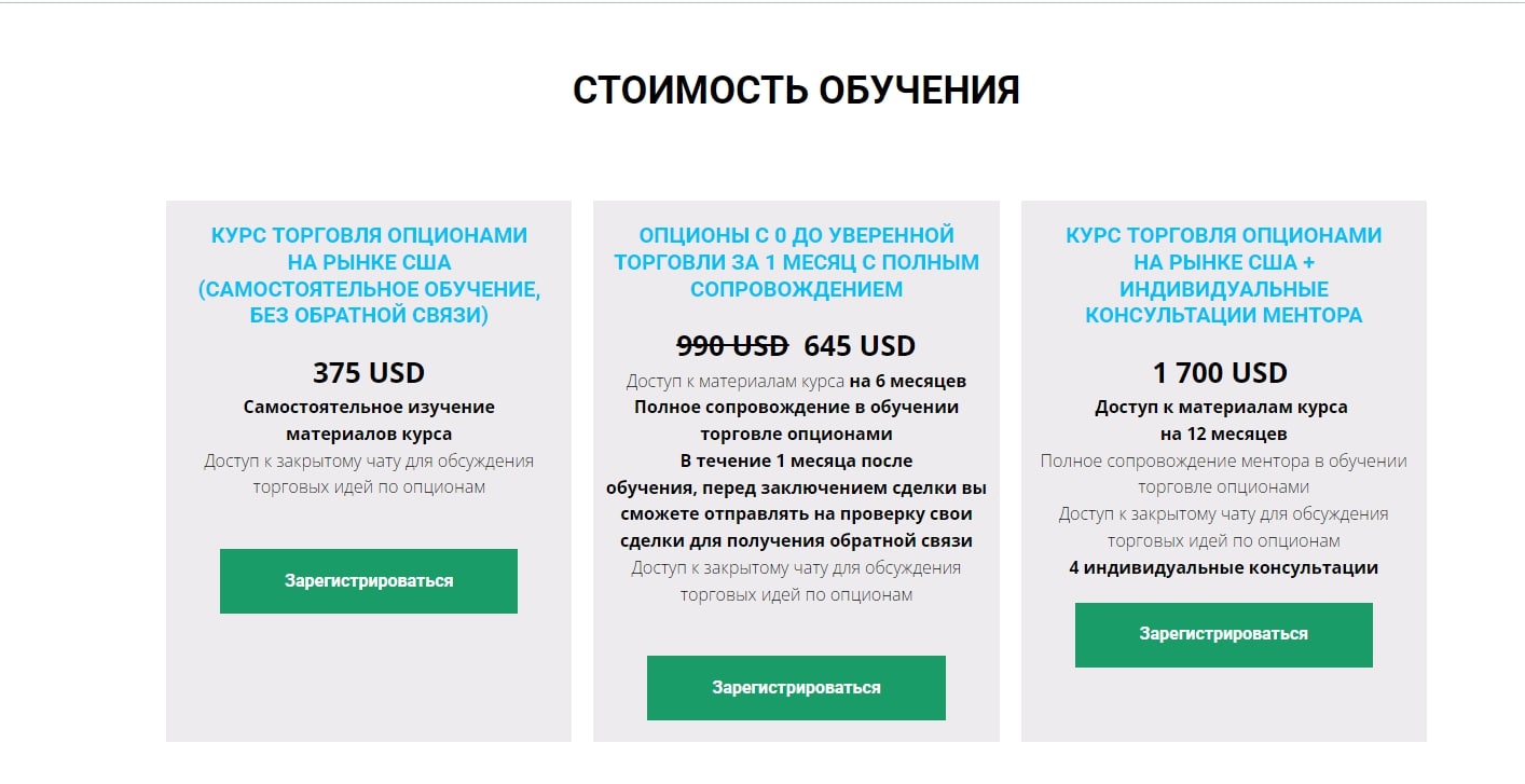 Стоимость обучения в Options Pro