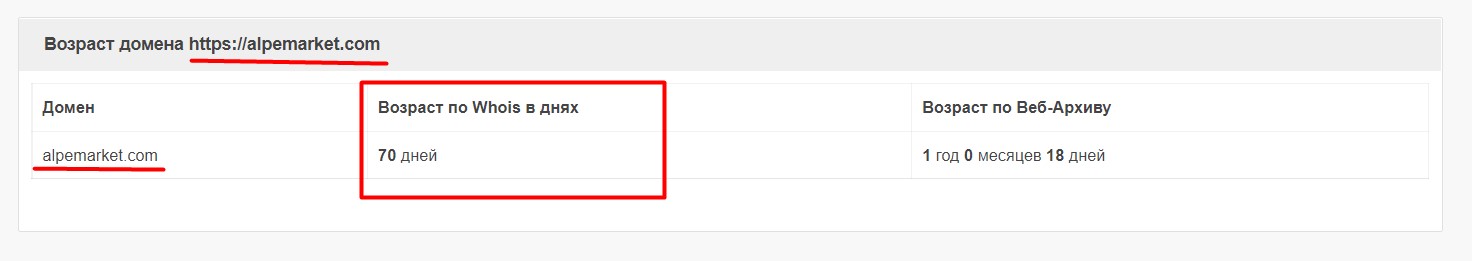 Alpe Market возраст домена