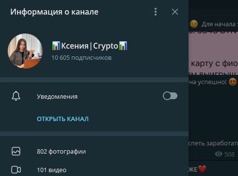 Информация о канале Crypto Ksusha