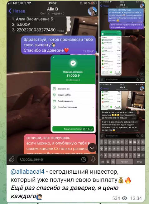 Переписка и скрины выплат