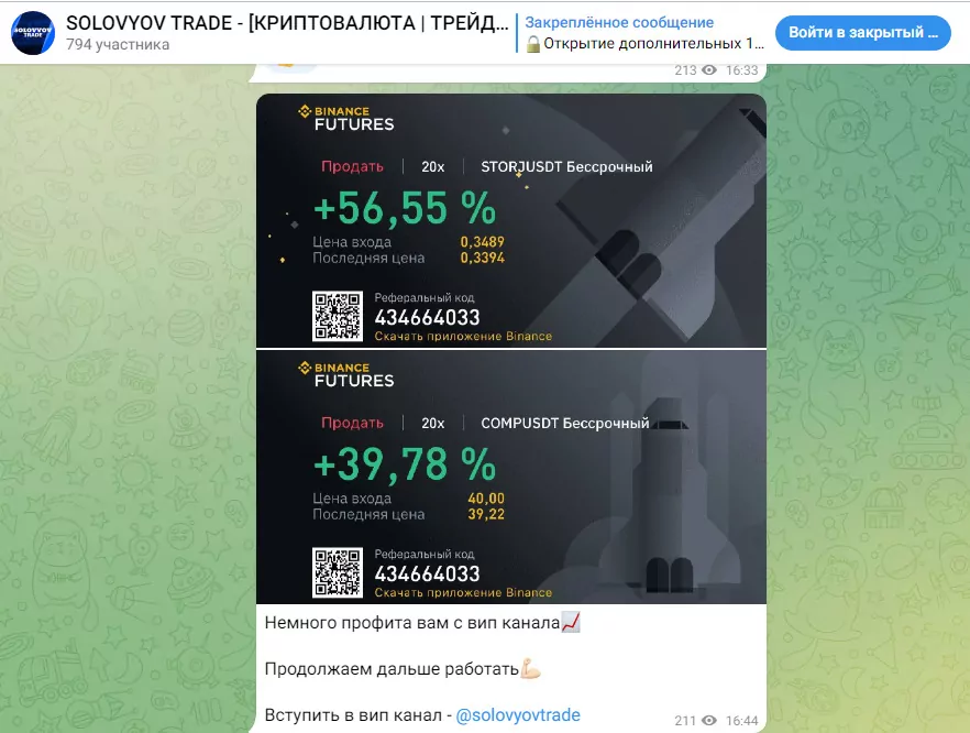 Отчет о доходах на SOLOVYOV TRADE Телеграмм