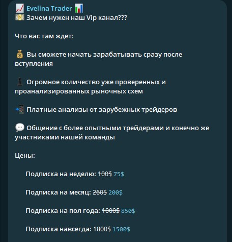 Evelina Trader предназначение канала и стоимость