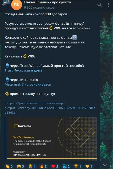 Павел Гришин телеграм криптовалюта WRG