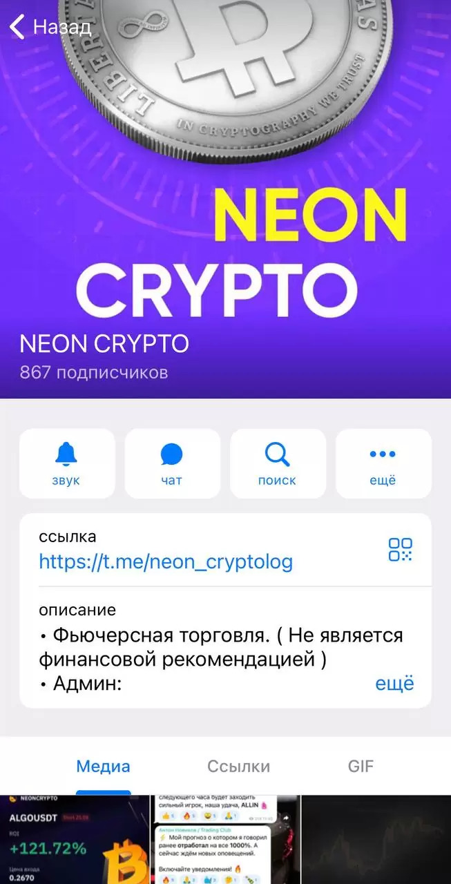 Канал в ТГ проектаа NEON CRYPTO