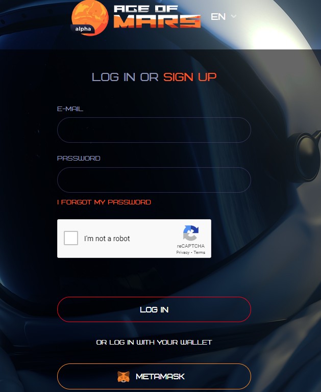 Проект Age of Mars NFT Game авторизация