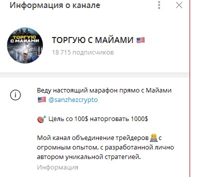 Информация о ТГ канале Торгую с Майами