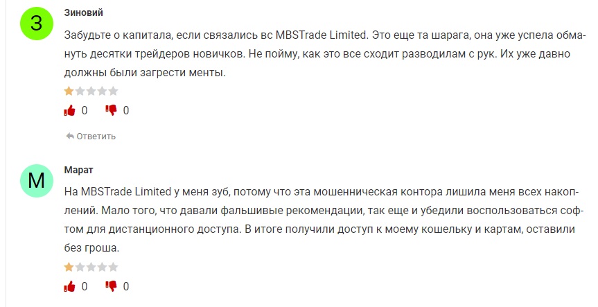 Отзывы клиентов о MBS Trade