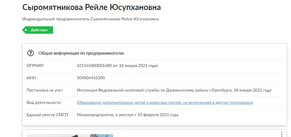 Регистрация ИП Рейле Сыромятникова