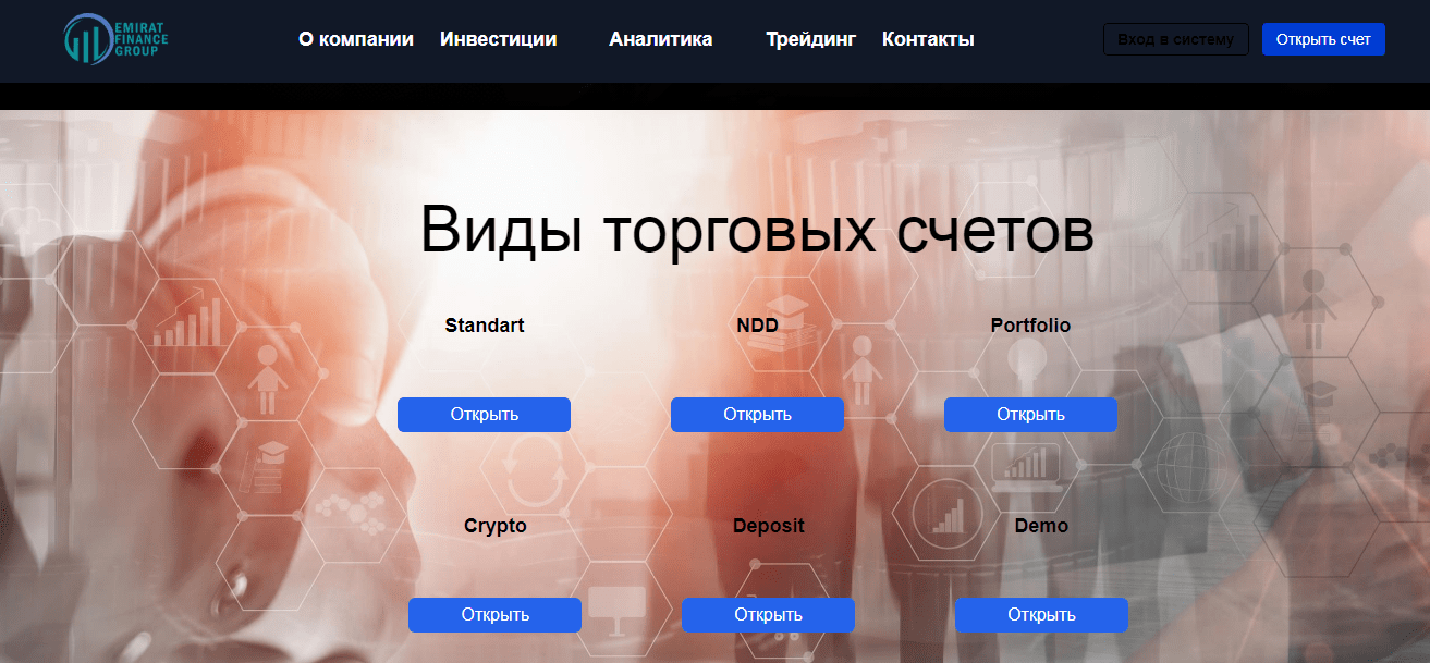 Торговые счета Emirate Finance Group